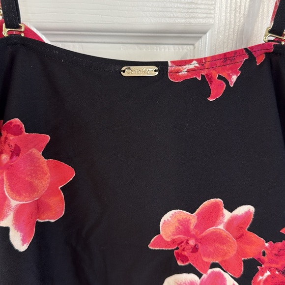 Calvin Klein Women's Floral-Print Tankini Swim Top- Black/Pink/White - L - Picture 7 of 10